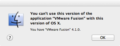 VMWare 4.1.0 refusal to run on 10.8.1.