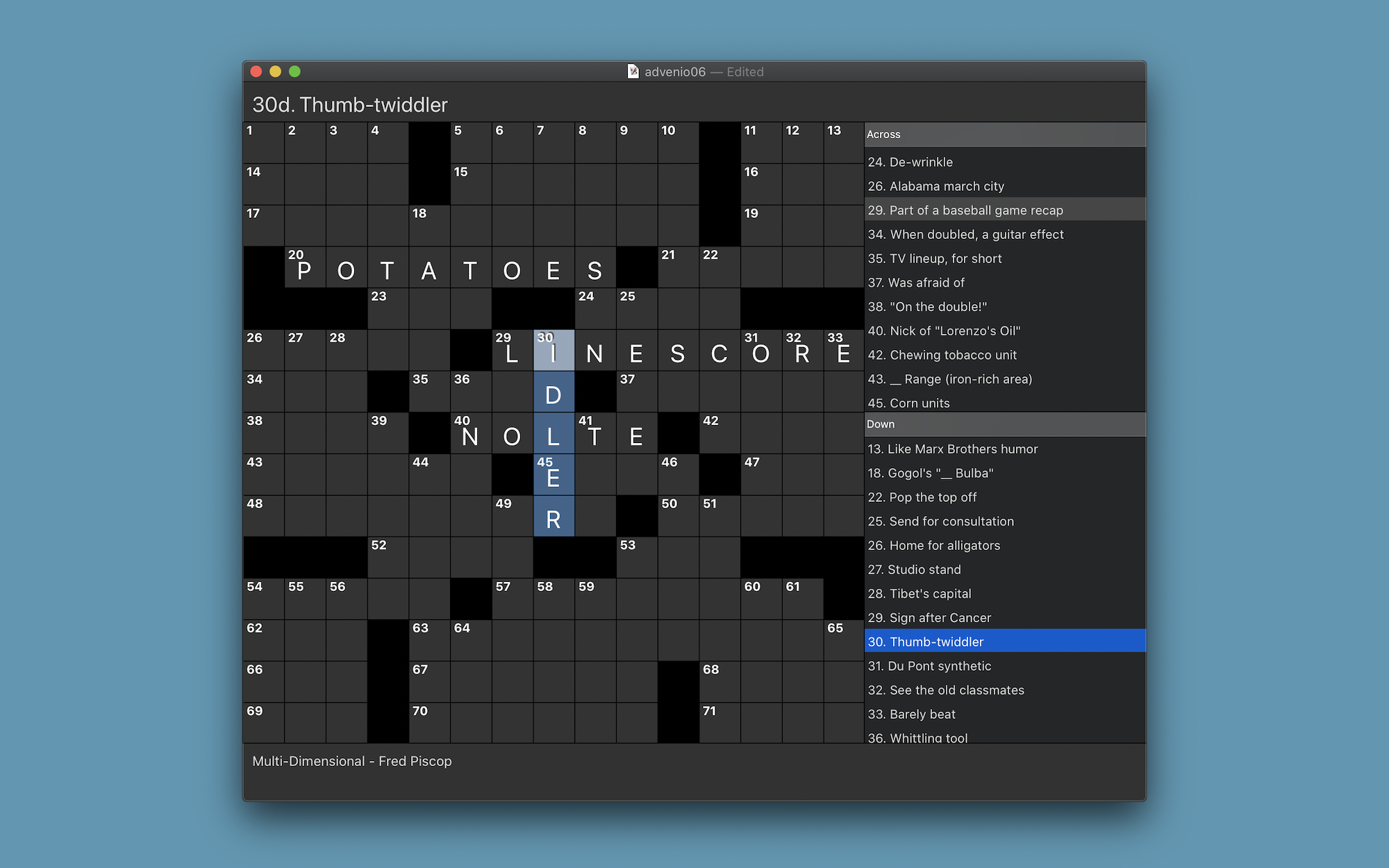Thumbnail image of Black Ink puzzle solving window in Dark Mode.